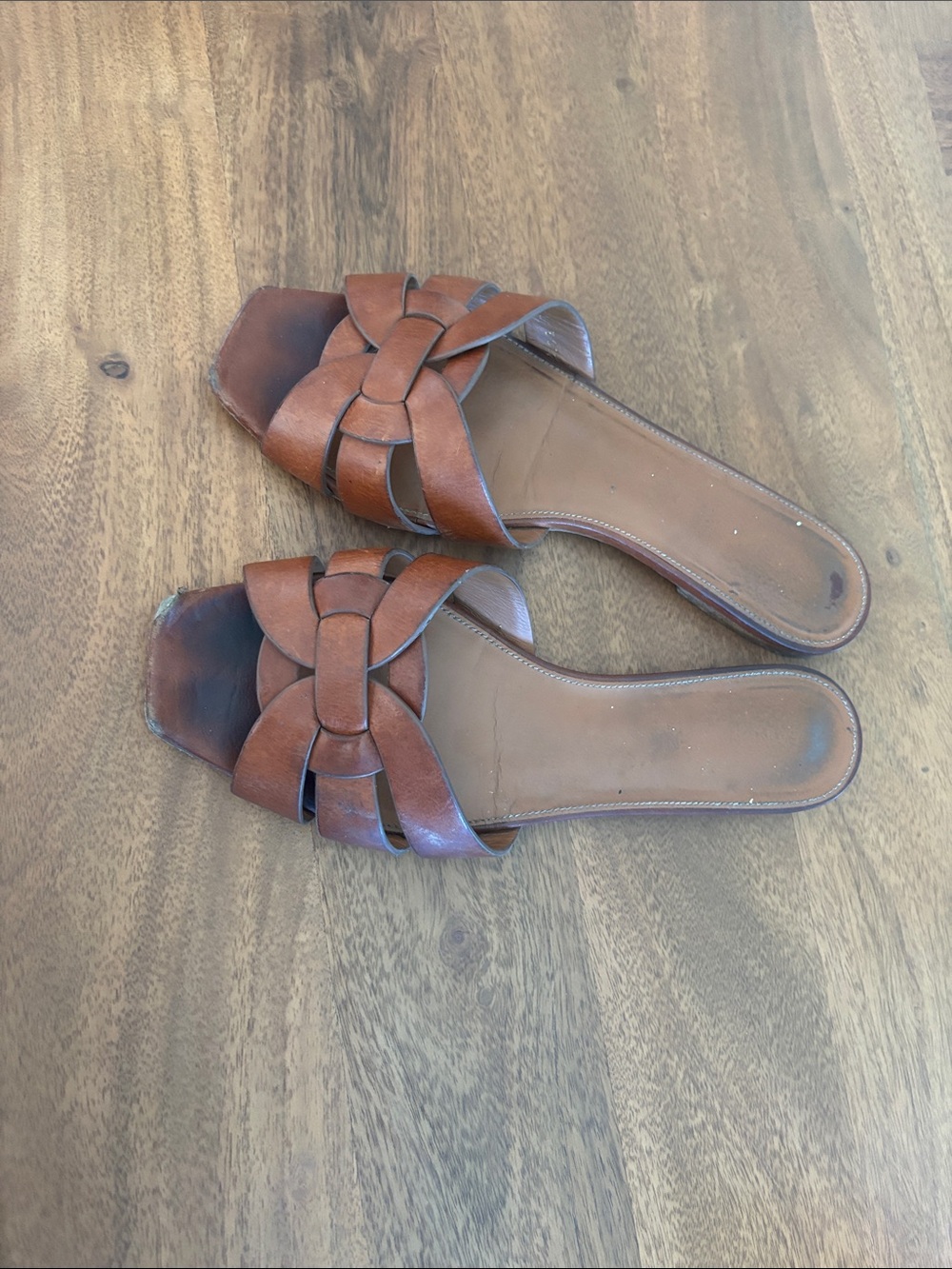 Saint Laurent Brown Leather Slide Sandals